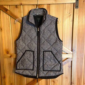 J Crew Quilted Puffer Vest Women's Size XS Gray Herringbone Full Zip Pockets